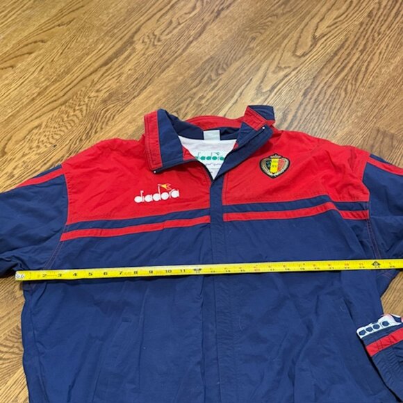 Vintage Diadora Jacket Windbreaker XL Training Soccer Red Blue URBSFA KBVB Coat - Picture 2 of 9